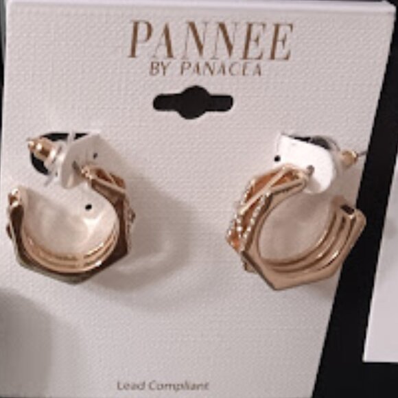 PANNEE By PANACEA Mod/Contemporary Gold Clear Crystal Cutout Hoop Earrings**NEW! - Picture 2 of 2